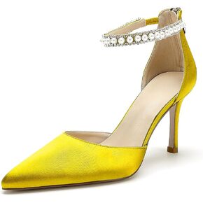 Pointed Toe Pearl Wedding Shoes for Bride White High Heels Satin Bridal Shoes Zipper Back Evening Party Dance Dresses Shoes Pumps for Women