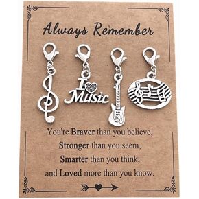 AMOBESTER Music Clip on Charms I Love Music Note Guitar Clip on Charms for Bracelet Necklace DIY Jewery Making Zipper Pull Charms