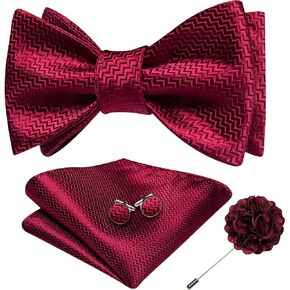 YOHOWA Mens Bow Tie Set with Lapel Pin Brooch Silk Self Tie Bowtie Handkerchief Cufflinks Formal Wedding Party Prom