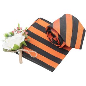 DQT Classic Stripe Tie and Pocket Square Set for Men