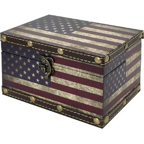 DreamsEden Small Storage American Flag Box - Vintage Tin Treasure Box Decorative Jewelry Keepsake Boxes for Kids Girls Boys Gifts Home Decorations (Wood, 7.3L x 4.8W x 4.1H Inches)