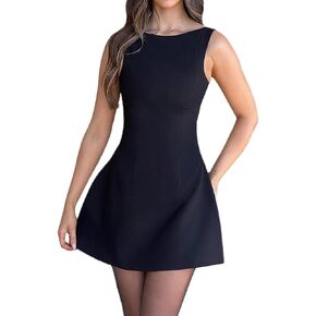 Women Sleeveless Mini Dress Summer Mock Neck Zipper Backless Slim A Line Dress Party Cocktail Bodycon Short Dresses