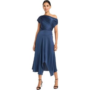 Maggy London Women's Midi Dress W/Asymmetrical Neck & Hemline