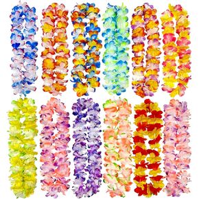 FreshDear 12 Counts Hawaiian Leis Bulk ، Leis for Luau Party ، Hawaiian LEIS للبالغين ، تفضل بحفلات الشاطئ للبالغين ، إجازة الشاطئ الصيفية ، زينة الحفلات.