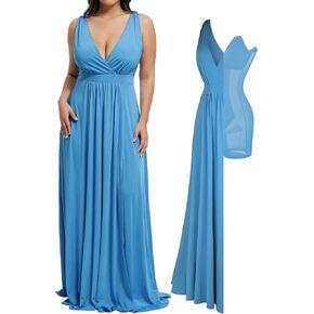 Popilush Women Formal Wedding Guest Dress - Shapewear Bridesmaid Dresses Built-in Bra Floor Length Prom Dress with Tie