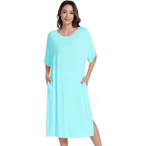 NACHILA Women's Nightgowns-Viscose Made from Bamboo, Soft Sleepshirts Half Sleeve Nightshirt Cooling Sleepdress S-XL