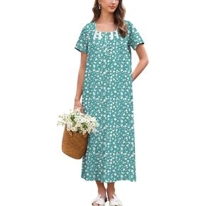 Ekouaer Cotton Nightgowns for Women Short Sleeve Sleepshirt Ladies Victorain Sleepwear Gown Soft Loungewear with Pockets
