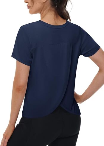 TACVASEN Workout Tops for Women Short Sleeve Cropped Split Back Athletic Shirts Breathable Exercise Running Gym Shirts in Kuwait