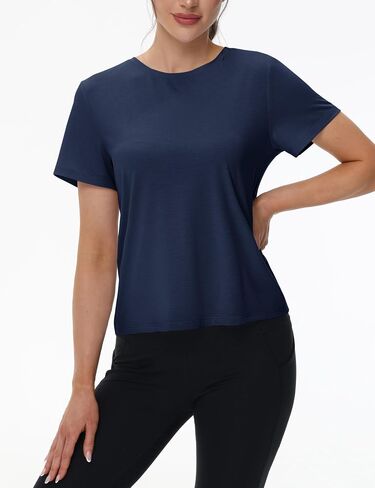TACVASEN Workout Tops for Women Short Sleeve Cropped Split Back Athletic Shirts Breathable Exercise Running Gym Shirts in Kuwait