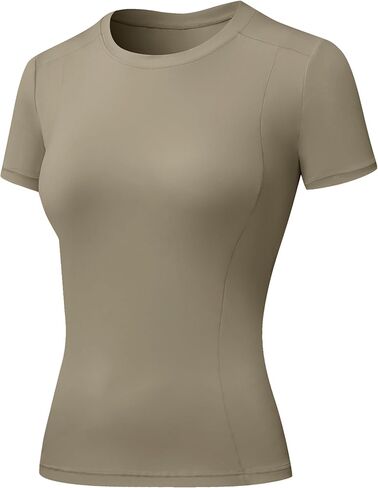 Women's Compression Shirts Short Sleeve Crewneck Athletic Nylon Workout Tops Yoga Gym Quick Dry Tee Shirts in Kuwait