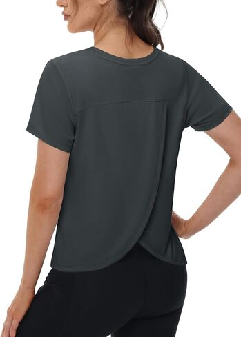 TACVASEN Workout Tops for Women Short Sleeve Cropped Split Back Athletic Shirts Breathable Exercise Running Gym Shirts in Kuwait