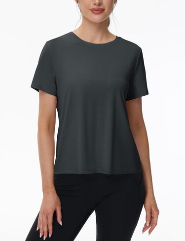 TACVASEN Workout Tops for Women Short Sleeve Cropped Split Back Athletic Shirts Breathable Exercise Running Gym Shirts in Kuwait
