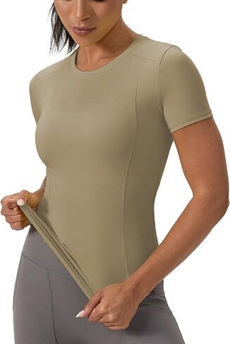Women's Compression Shirts Short Sleeve Crewneck Athletic Nylon Workout Tops Yoga Gym Quick Dry Tee Shirts in Kuwait