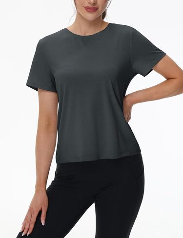 TACVASEN Workout Tops for Women Short Sleeve Cropped Split Back Athletic Shirts Breathable Exercise Running Gym Shirts in Kuwait