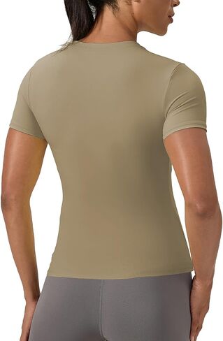 Women's Compression Shirts Short Sleeve Crewneck Athletic Nylon Workout Tops Yoga Gym Quick Dry Tee Shirts in Kuwait