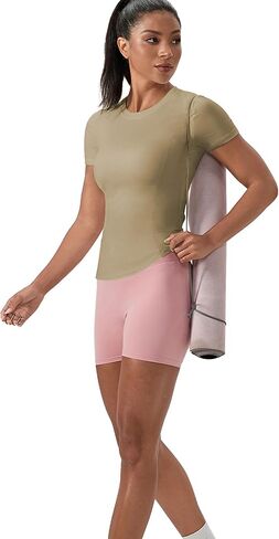 Women's Compression Shirts Short Sleeve Crewneck Athletic Nylon Workout Tops Yoga Gym Quick Dry Tee Shirts in Kuwait