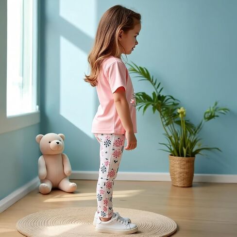 Girls' 2-Piece Short Sleeve Tee & Stretch Athletic Leggings Cute Printed Outfit Set for Toddler & Little Girls 3-9 Y in Saudi Arabia