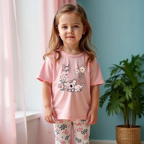 Girls' 2-Piece Short Sleeve Tee & Stretch Athletic Leggings Cute Printed Outfit Set for Toddler & Little Girls 3-9 Y in Saudi Arabia