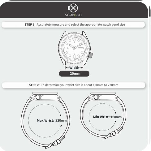 StrapXPro Watch Bands 20mm 22mm - FKM Rubber Watch Strap Replacement Quick Release watchband for Men & Women, Universal Adjustable Cut-to-fit Watchstrap (Black with Silver Clasp) in Kuwait