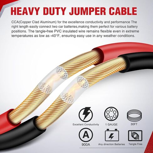 Nilight Jumper Cables for Car Battery 1 Gauge 30 FT Booster Cable Heavy Duty 900 A CCA with Carrying Bag Jump Start Emergency Kit Pickup Truck RV Vans SUV in Saudi Arabia