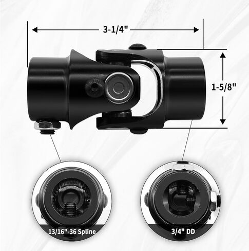 13/16 "-36 spline x 3/4" DD Black Steering Universal Coint Single U Coint Single ، الطول الإجمالي: 83 مم (3-1/4 ") in Kuwait