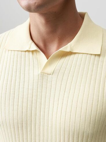 Pure BCI Cotton Short Sleeve Polo Shirts for Men Johnny Collar Sweater High Twist Ribbed Knit Buttonless Top in Saudi Arabia