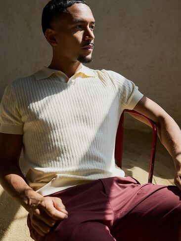 Pure BCI Cotton Short Sleeve Polo Shirts for Men Johnny Collar Sweater High Twist Ribbed Knit Buttonless Top in Saudi Arabia