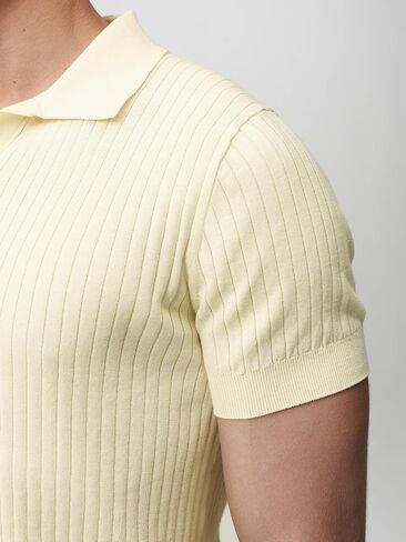 Pure BCI Cotton Short Sleeve Polo Shirts for Men Johnny Collar Sweater High Twist Ribbed Knit Buttonless Top in Saudi Arabia