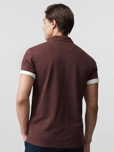 قمصان البولو من طوق المخيم للرجال 195GSM BCI Cotton Blend Pique Short Sleeve HEM مع شريط 3 ألوان in Kuwait