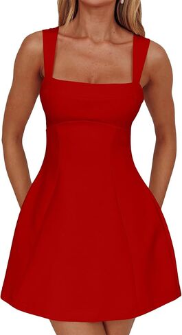 داوينشي للسيدات للسيدات مربع مربع مربع بلا أكمام دبابة أعلى Flare Mini Dress A Line Party Club Dresses in Kuwait