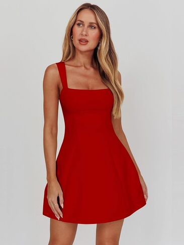 داوينشي للسيدات للسيدات مربع مربع مربع بلا أكمام دبابة أعلى Flare Mini Dress A Line Party Club Dresses in Kuwait