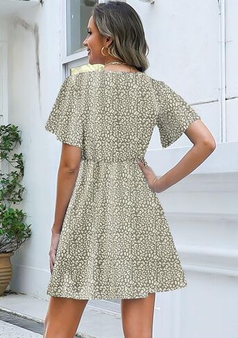 ETCYY NEW Womens Summer Dresses Slant Open V Neck Floral Printed Sundresses Flowy Dress Short Sleeve in Saudi Arabia