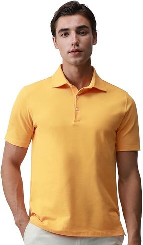 BCI Cotton Blend Pique Polo Shirts for Men Short Sleeve Tops Comfort Split Hem with 3-Color Tape in Kuwait