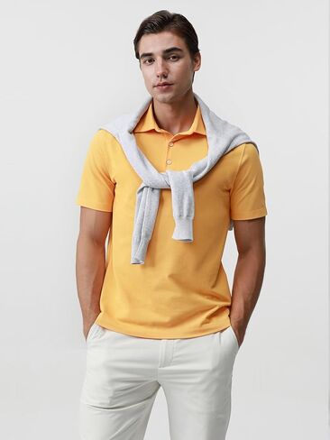 BCI Cotton Blend Pique Polo Shirts for Men Short Sleeve Tops Comfort Split Hem with 3-Color Tape in Kuwait