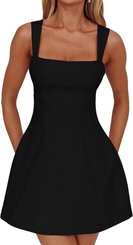 داوينشي للسيدات للسيدات مربع مربع مربع بلا أكمام دبابة أعلى Flare Mini Dress A Line Party Club Dresses in Kuwait