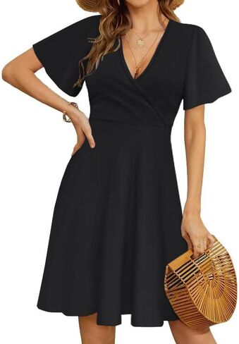 etcyy new Womens Summer Dresses Slant Open v Neck Neck Floral Sundresses Flowy Dress in Saudi Arabia