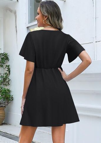 etcyy new Womens Summer Dresses Slant Open v Neck Neck Floral Sundresses Flowy Dress in Saudi Arabia