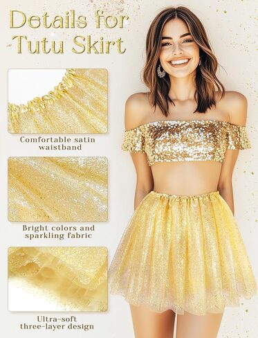 3 Layers Tutus for Women Adult, Classic Elastic Tulle Tutu Skirts Gold Silver Foil Printed Tutu for Party Running in Kuwait