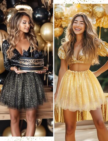3 Layers Tutus for Women Adult, Classic Elastic Tulle Tutu Skirts Gold Silver Foil Printed Tutu for Party Running in Kuwait