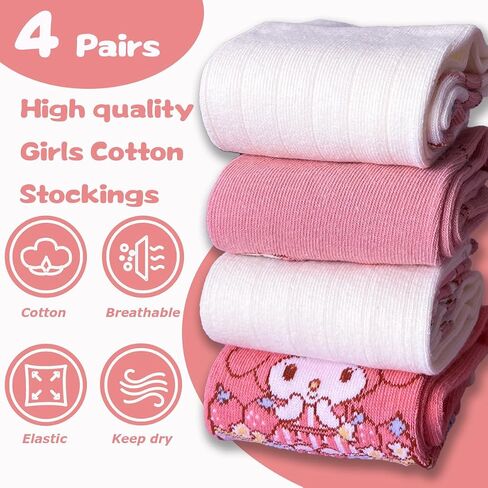 4 Pairs Knee High Socks for Girls & Women, Cute Cartoon Thicken Over Knee Stockings Cotton Long Socks Compression Stocks 15" in Kuwait