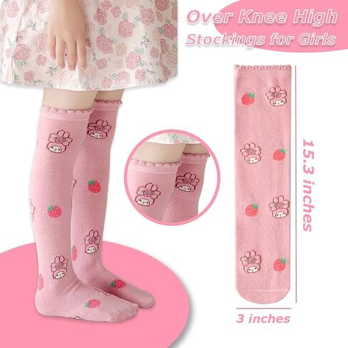 4 Pairs Knee High Socks for Girls & Women, Cute Cartoon Thicken Over Knee Stockings Cotton Long Socks Compression Stocks 15" in Kuwait