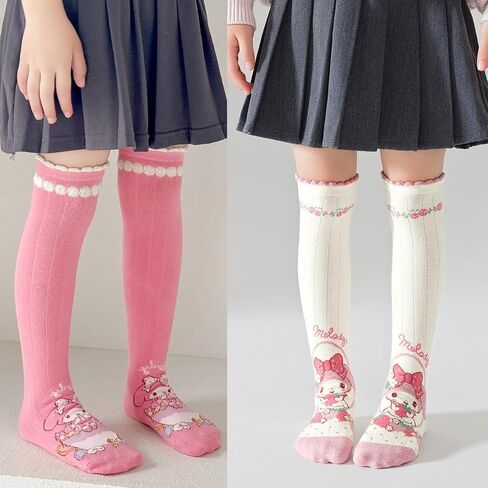 4 Pairs Knee High Socks for Girls & Women, Cute Cartoon Thicken Over Knee Stockings Cotton Long Socks Compression Stocks 15" in Kuwait