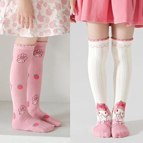 4 Pairs Knee High Socks for Girls & Women, Cute Cartoon Thicken Over Knee Stockings Cotton Long Socks Compression Stocks 15" in Kuwait