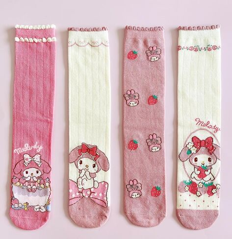 4 Pairs Knee High Socks for Girls & Women, Cute Cartoon Thicken Over Knee Stockings Cotton Long Socks Compression Stocks 15" in Kuwait