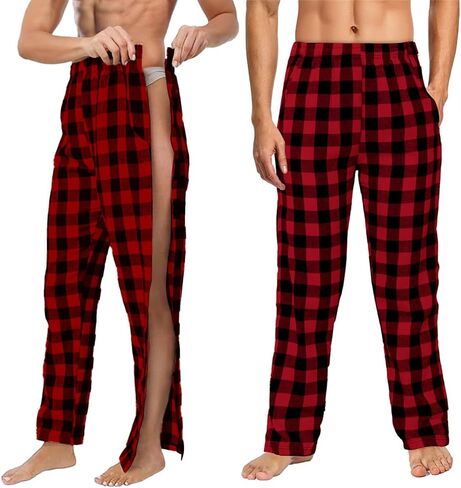 Unisex Tearaway Pajamas Post Surgery Recovery Tear Away Pants 2 Side Snap Open Bottom Loose Fit Pants with Pockets in Kuwait