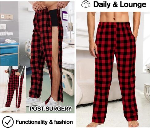 Unisex Tearaway Pajamas Post Surgery Recovery Tear Away Pants 2 Side Snap Open Bottom Loose Fit Pants with Pockets in Kuwait