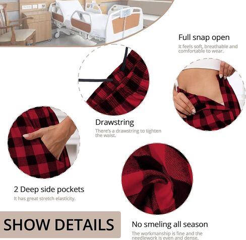 Unisex Tearaway Pajamas Post Surgery Recovery Tear Away Pants 2 Side Snap Open Bottom Loose Fit Pants with Pockets in Kuwait