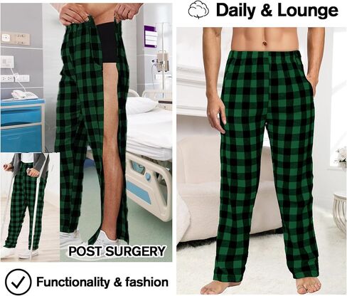 Unisex Tearaway Pajamas Post Surgery Recovery Tear Away Pants 2 Side Snap Open Bottom Loose Fit Pants with Pockets in Kuwait
