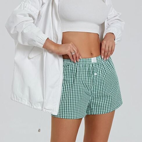 Womens Y2k Plaid Shorts Women Cute Lounge Pajama Sleep Comfy & Casual Gingham PJ Boxer Shorts in Saudi Arabia
