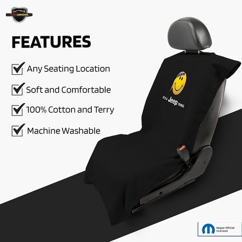 Seat Armour Seat Protector Towel 'Jeep Smiley Face' - Soft Machine Washable Jeep Seat Cover Towel - Easy to Install, Multipurpose Jeep Seat Towel - Black in Kuwait